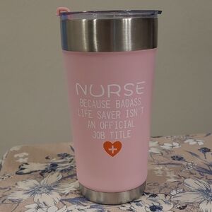 NWOT Pink Nurse Tumbler with 2 Lids